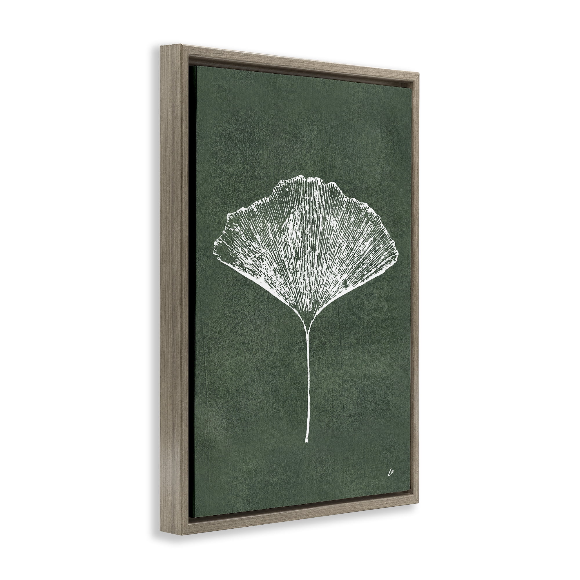 Stupell Industries Ginkgo Impression on Green Plants & Flowers Painting Brown Floater Framed Canvas Art Print Wall Art, 17 x 25