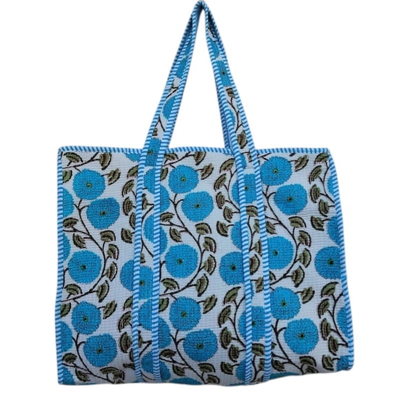 Floral Print Cotton Tote Bag Eco Friendly Sustainable Sturdy Grocery Women Shopping Market Bag Handmade Boho Quilted Daily Use Tote Bag