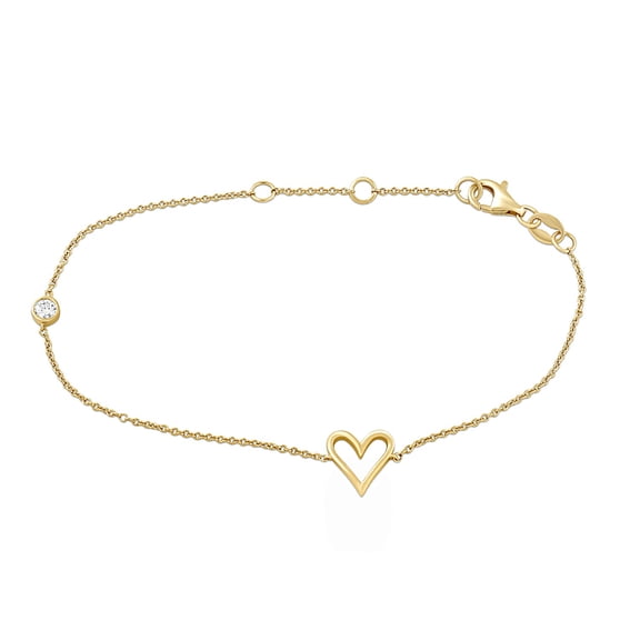Brilliance Fine Jewelry Lab-Grown Diamond Heart Station Bracelet in Yellow Gold-Plated Silver