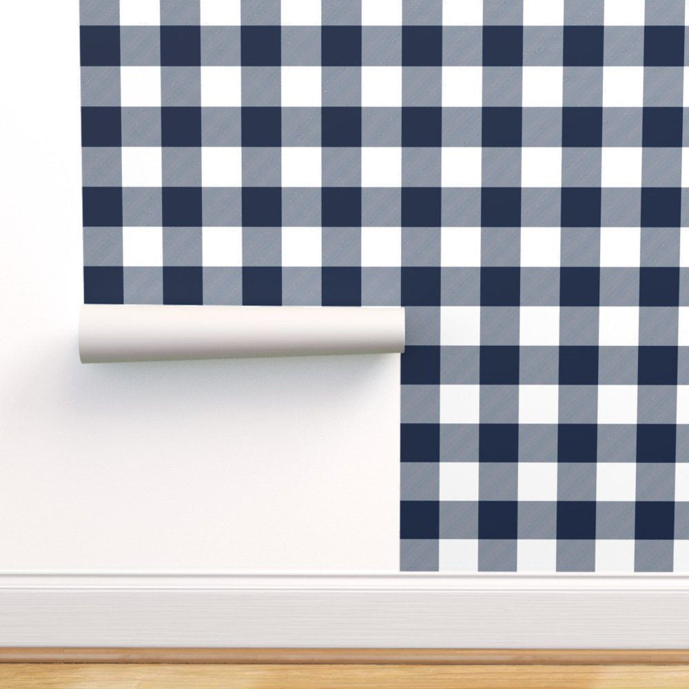 Peel-and-Stick Removable Wallpaper Navy Buffalo Check And White Plaid