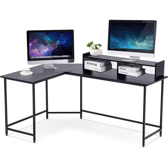 ivinta Modern L-Shaped Computer Office Desk, Gaming Corner Desk with Monitor Stand, Home Office Study Writing Table Workstation for Small Spaces 6404