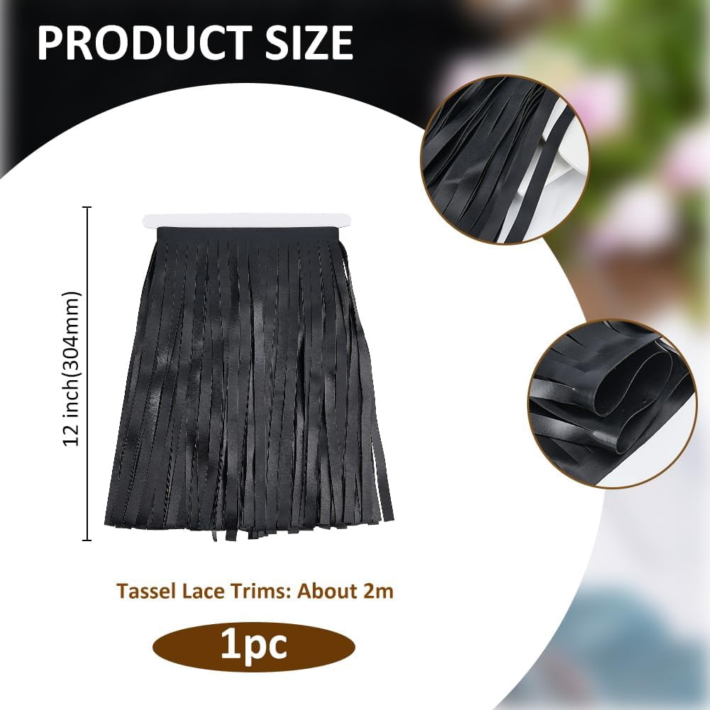 1Pc 2M PU Leather Suede Fringe Trim 0.39inch Width Black Tassel Ribbon Double Side Leather Sewing Tassel Fringe