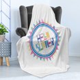 thumbnail image 4 of Hello Summer Soft Flannel Fleece Blanket, Retro Funky Typographic Design Print and Geometrical Shapes in Lively Colors, Cozy Plush for Indoor and Outdoor Use, 50" x 70", Multicolor, by Ambesonne, 4 of 5