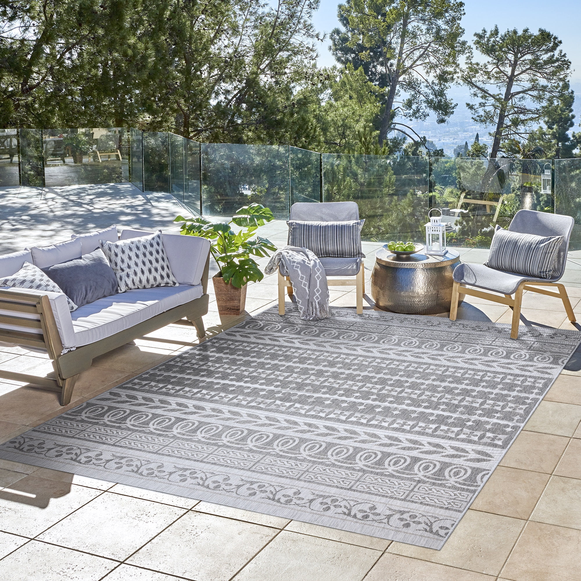 Gertmenian Paseo Burke Stripe Bohemian Striped Ash/ Steel Area Rug, 6x9