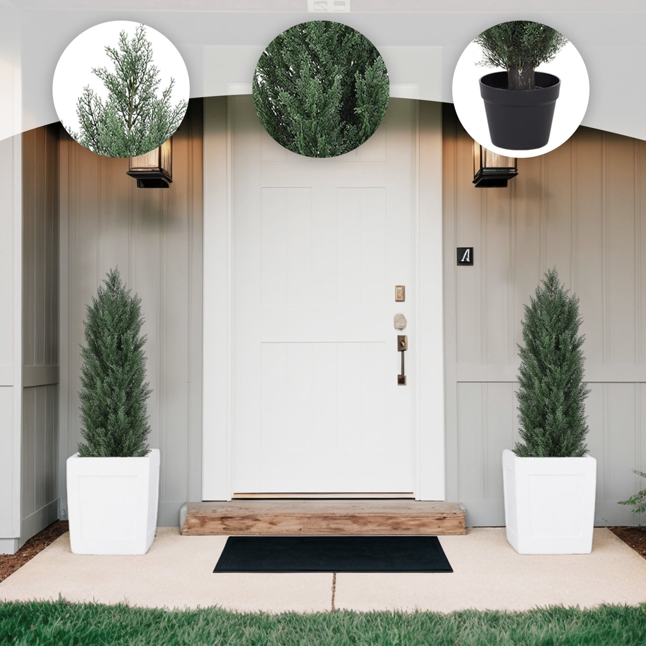 Noble House 4FT Artificial Pine Trees, Faux Plants in Pots for Indoor/Outdoor & Porch Décor, Green, Set of 2