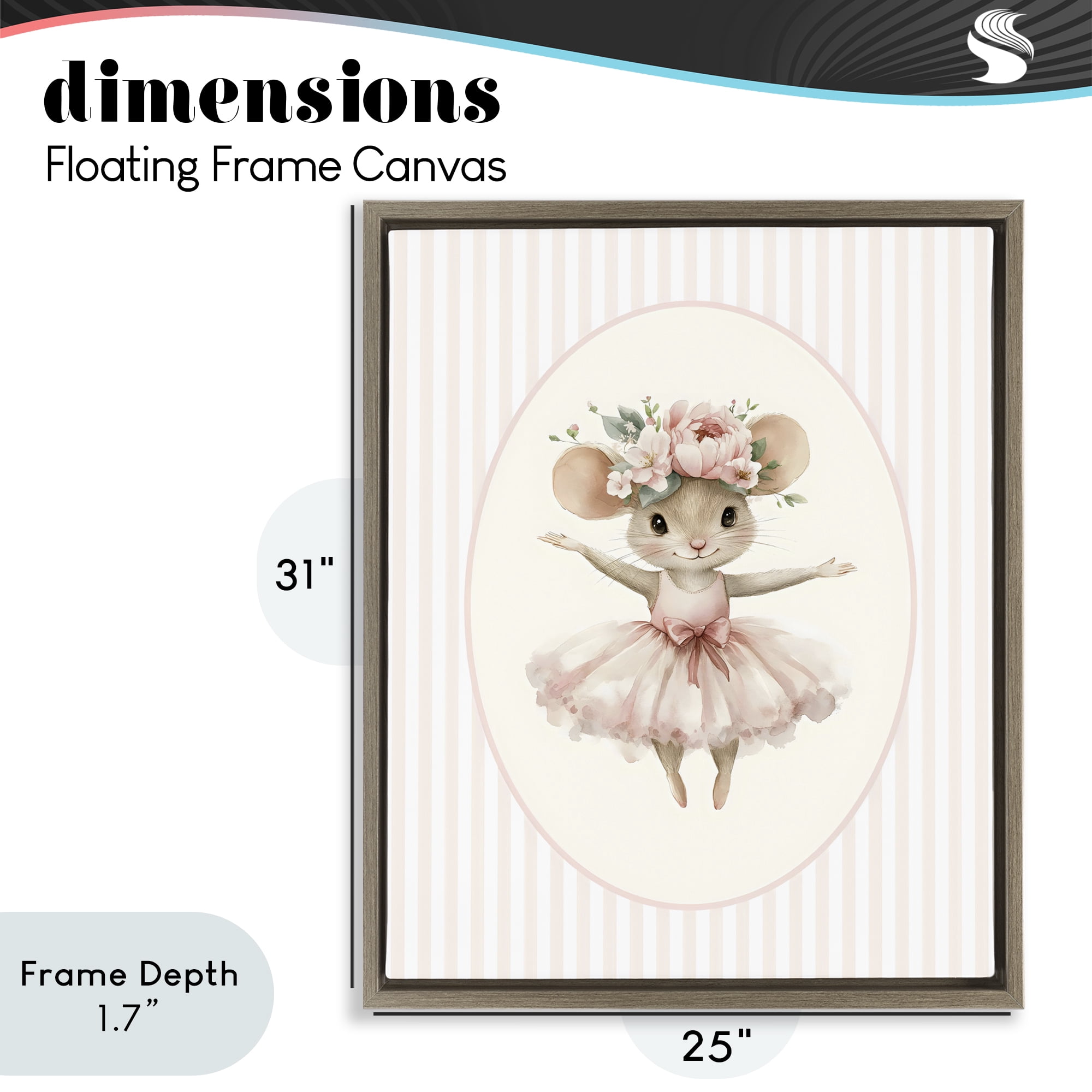Stupell Industries Nursery Ballerina Mouse Striped Brown Framed Floater Canvas Wall Art, design by LSR Design Studio