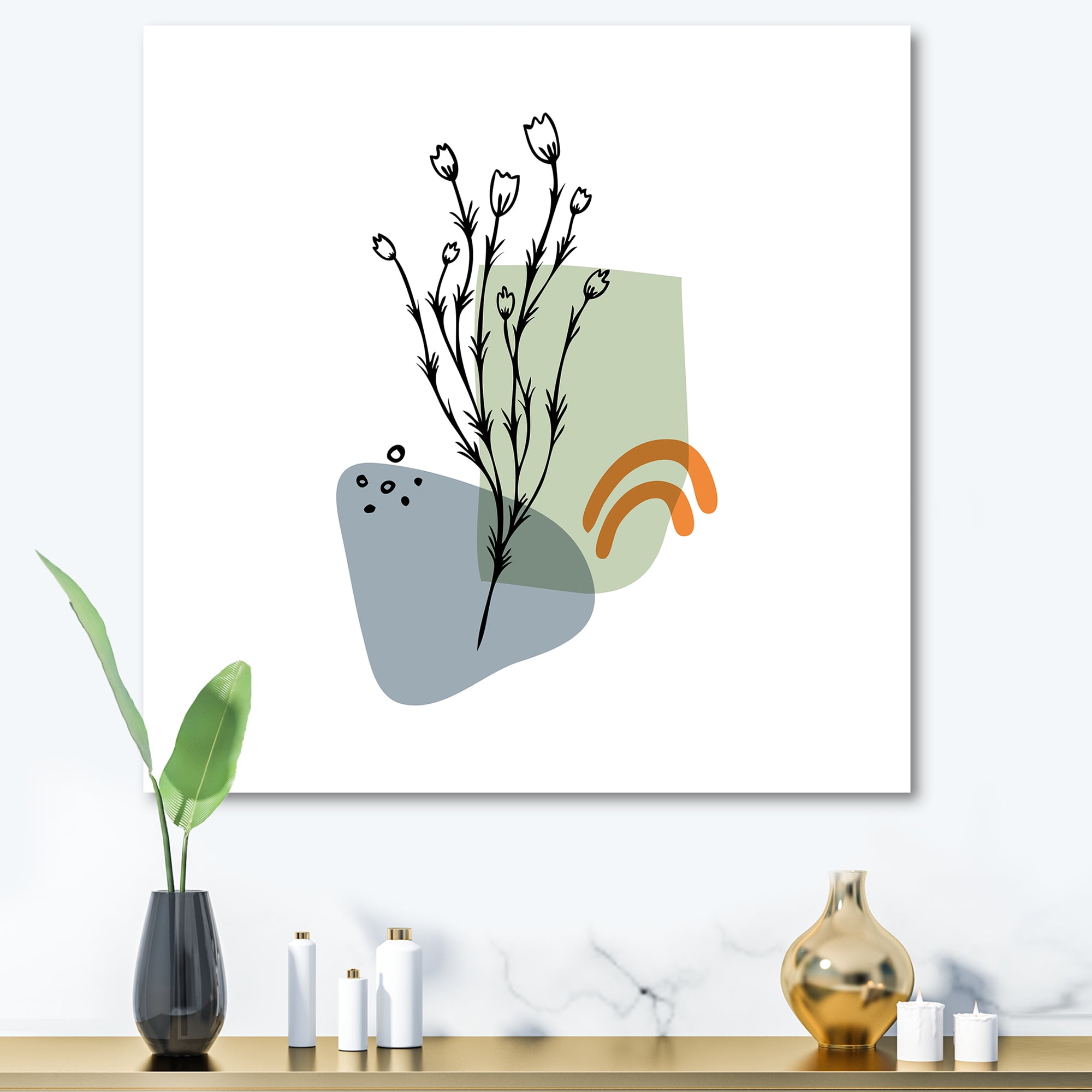 Designart ' Abstract Minimal Shapes Under Flowers II ' Modern Canvas Wall Art Print