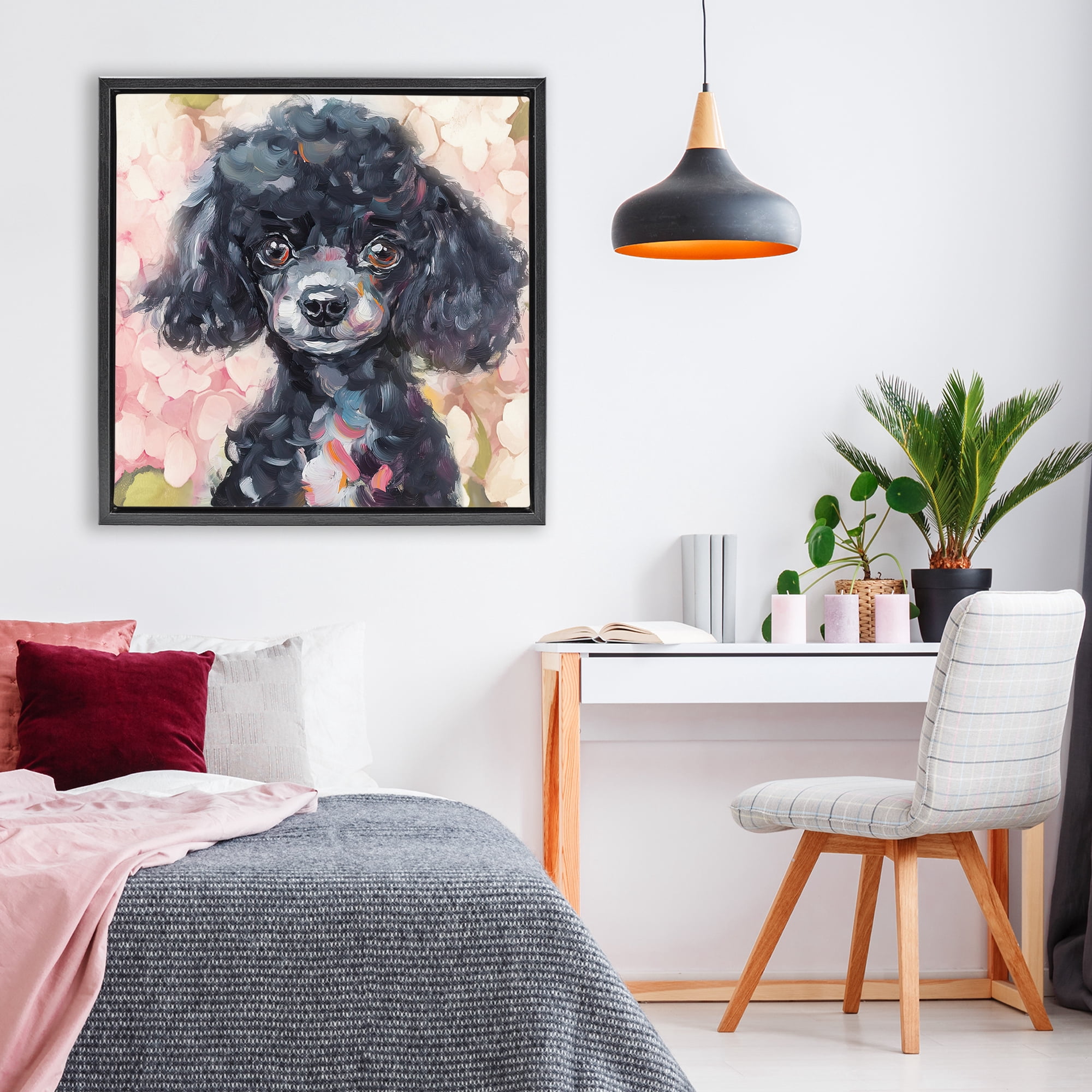 Stupell Industries Little Black Poodle Black Framed Floater Canvas Wall Art, design by Tina LeCour