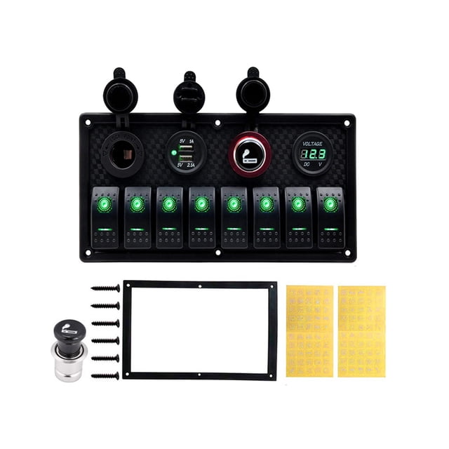 DC 12-24V Boat Marine Rocker Switch Panel LED Dual USB Socket Charger 1A&2.1A Voltmeter for Car RV Truck Camper GPS Mobiles