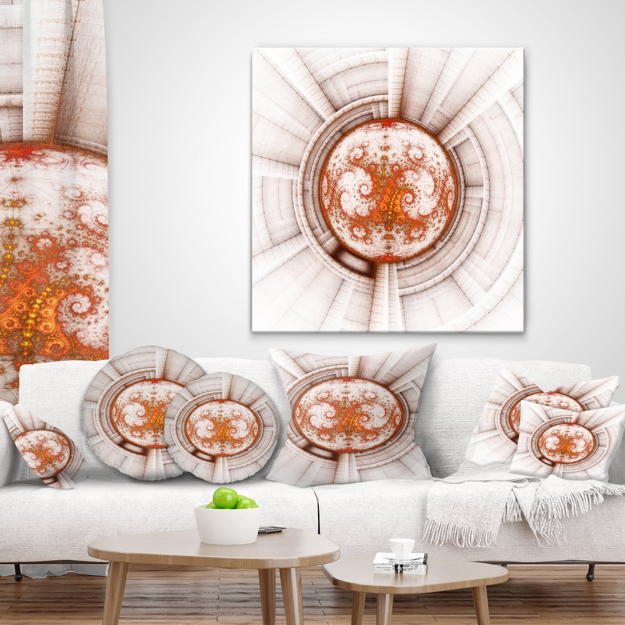 Designart Rounded Brown Fractal Flower - Abstract Throw Pillow - 16x16