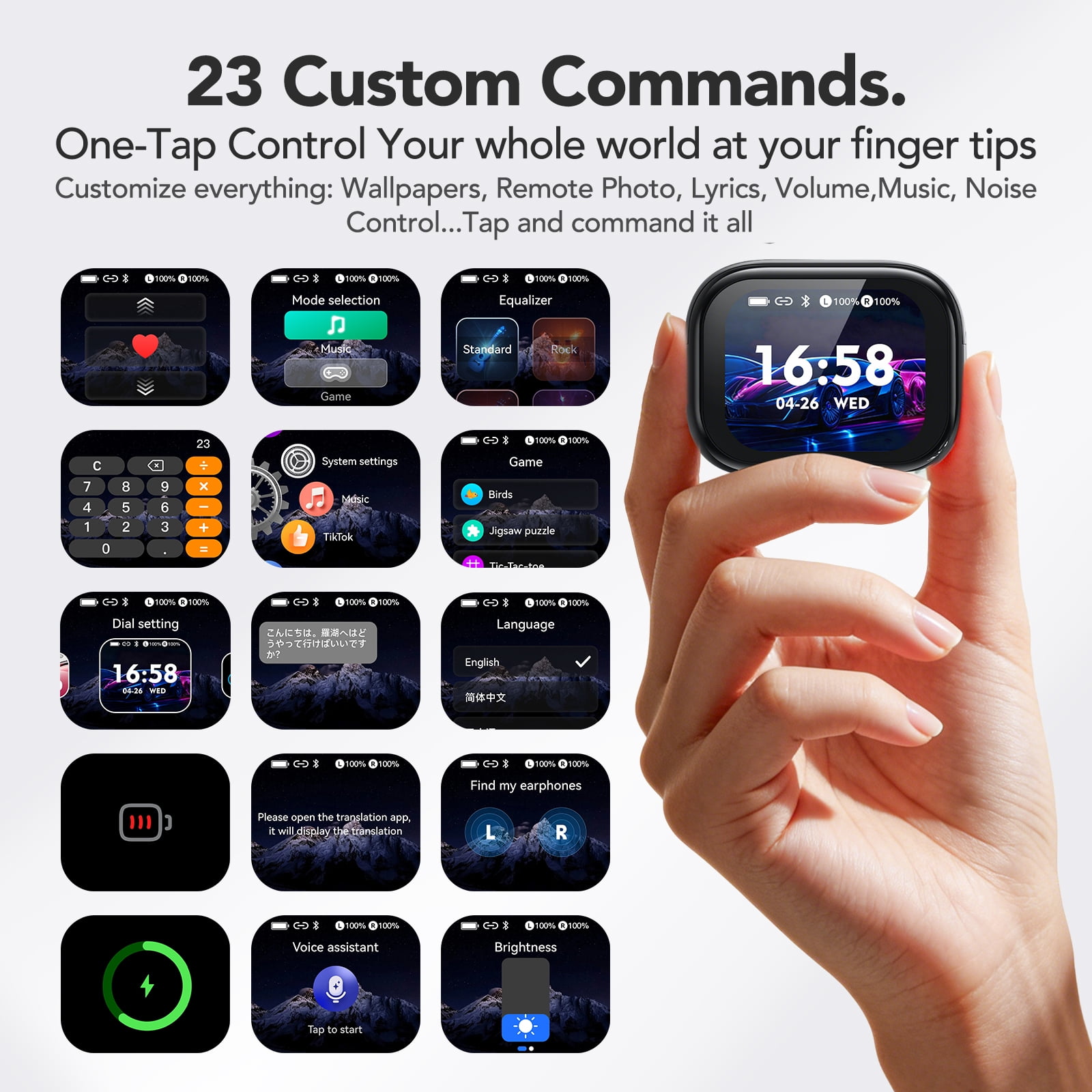 HTC NE68 Wireless Earbuds Touch Screen Bluetooth AI Translation Headphones 8 Modes to Cope with Various Scenarious Noise Cancelling Transparency Mode