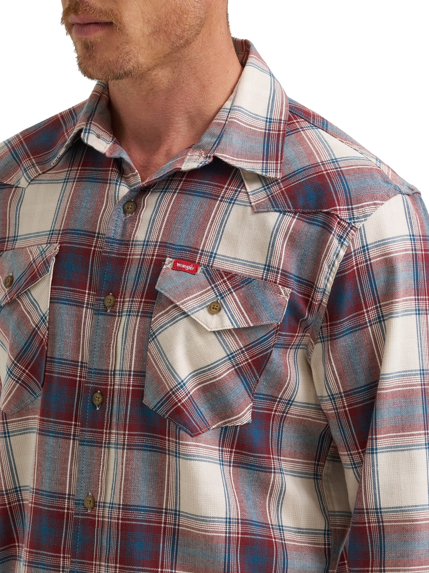 Wrangler® Men's Slim Fit Long Sleeve Woven Twill Shirt with Sunglasses Cleaner, Sizes S-5XL