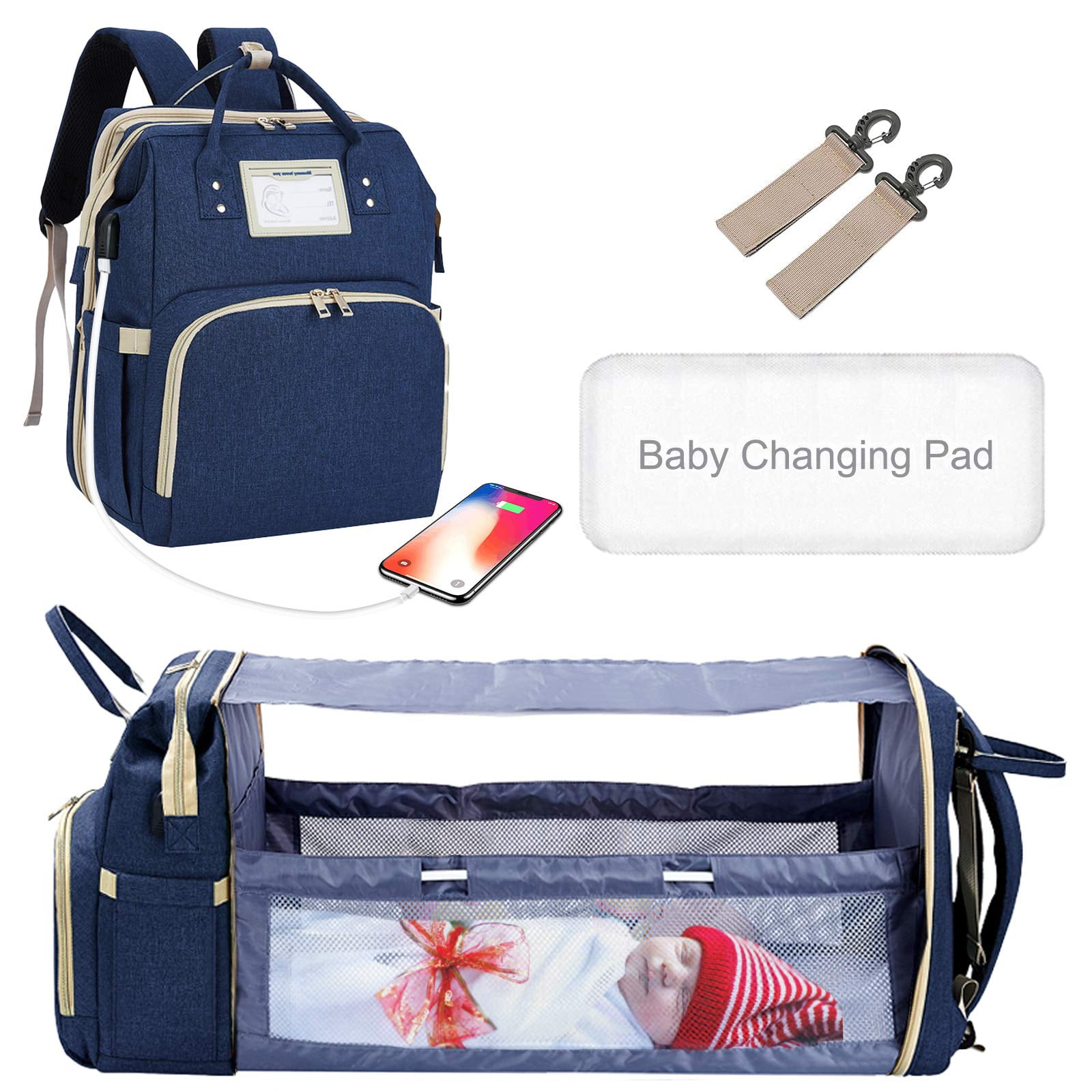 Travel Diaper Bag Backpack for Baby, Portable Waterproof Mommy Crib