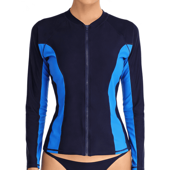 Charmo Women's Rash Guard UPF50 SPF UV Protection Long Sleeve Swimsuit Tops Zip Front Swim Shirts Yoga Hiking Shirt Tops