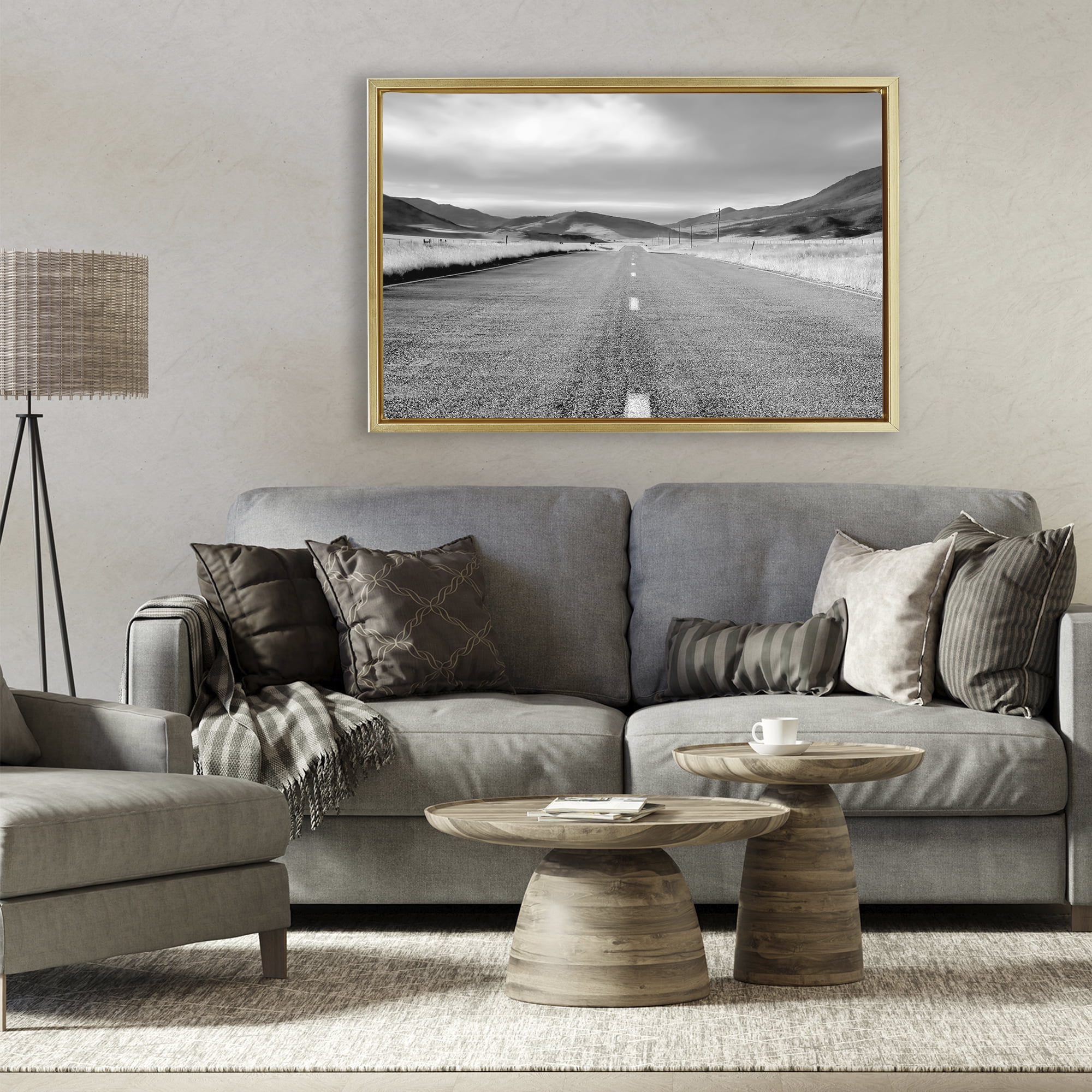 Stupell Industries Open Road Through Rolling Hills Gold Framed Floater Canvas Wall Art, design by Steve Toole
