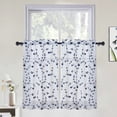 thumbnail image 1 of Sheer Valance Curtains, Leaf Embroidered Kitchen Window Treatment Voile Valances Cafe Curtains Rod Pocket, Faux Linen Textured Semi Sheer Bathroom Curtain Navy Blue, 52" W x 36" L, 1 of 7