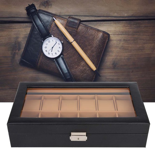 Estuche para relojes, organizador portátil de relojes de carbono con 12 ranuras, pantalla para relojes, tecnología avanzada