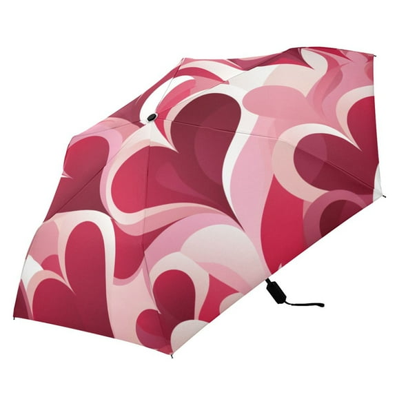 Love Hearts in Valentine Compact Folding Umbrella for Rain Windproof Travel Umbrella UPF 50  Lightweight Packable Arc Size