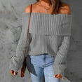 thumbnail image 5 of Off Shoulder Sweaters for Women Fall Casual Pullover Long Sleeve Elegant Blouses Knitted Solid Jumper Top, 5 of 5