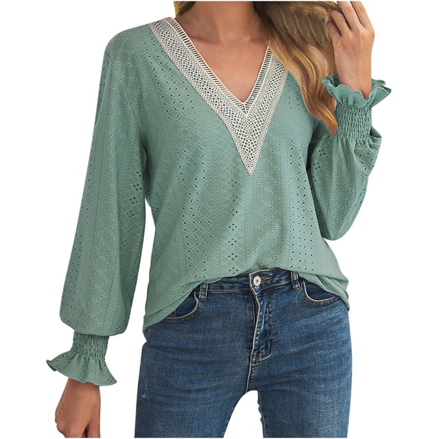 Pompotops Mode Décontractée Printemps Été Manches Longues Blouses & Chemises en Solde