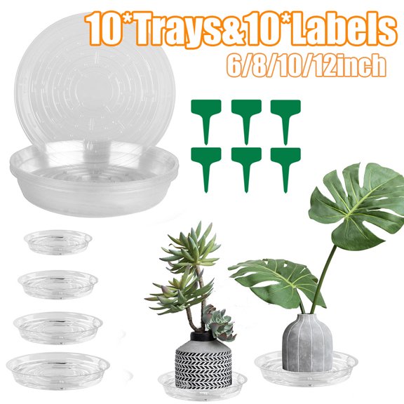Travelwant 10Pcs Plant Saucer, Plastic Plant Saucers for Indoors Outdoors Clear Flower Pot Drip Trays Plants Garden Saucers Plant Pot Saucer Trays-6’’/10’’/12’’