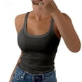 thumbnail image 2 of Lumtrix Womens Scoop Neck Ribbed Knit Tank Top Cotton Tops Slim Fitted Casual Basic Sleeveless Shirts Spaghetti Strap Camisole Shirts Dark Gray M, 2 of 7