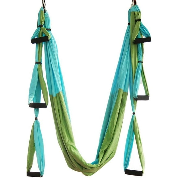 Aerial Yoga Hammock, Strong Durable Flying Yoga Swing Aerial Silks with 6 Foam Handle for Indoor Sports, 98.42 x 59.06IN(250x150CM) Yoga Hammock (sky blue fruit green)