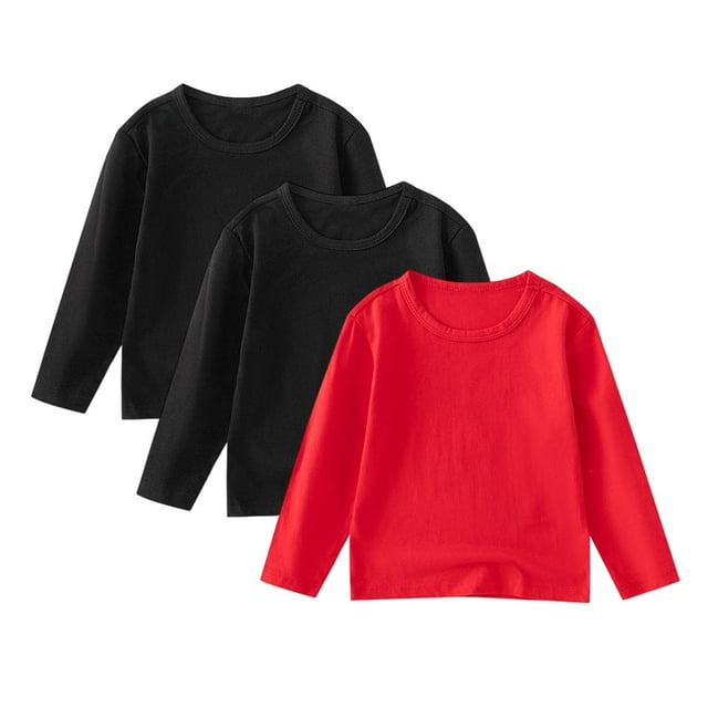 ZACPNCV Chandails Molletonnés à Col Rond pour Filles 3 Pcs, Chandails à Manches Longues pour Enfants, Hauts, Chandail d'Automne, Noir, 4-5 Ans