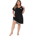 thumbnail image 3 of DARING DIVA Women's Plus Size Soft Short Sleeve Lace Trim Nightgown 2X Black, 3 of 6