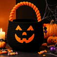 thumbnail image 4 of Halloween Pumpkin Woven Storage Basket with Handles, Cotton Rope Organizer for Toilet Tank Top Bathroom Countertop Bedroom Home Candy Gift Decor (Black), 4 of 6