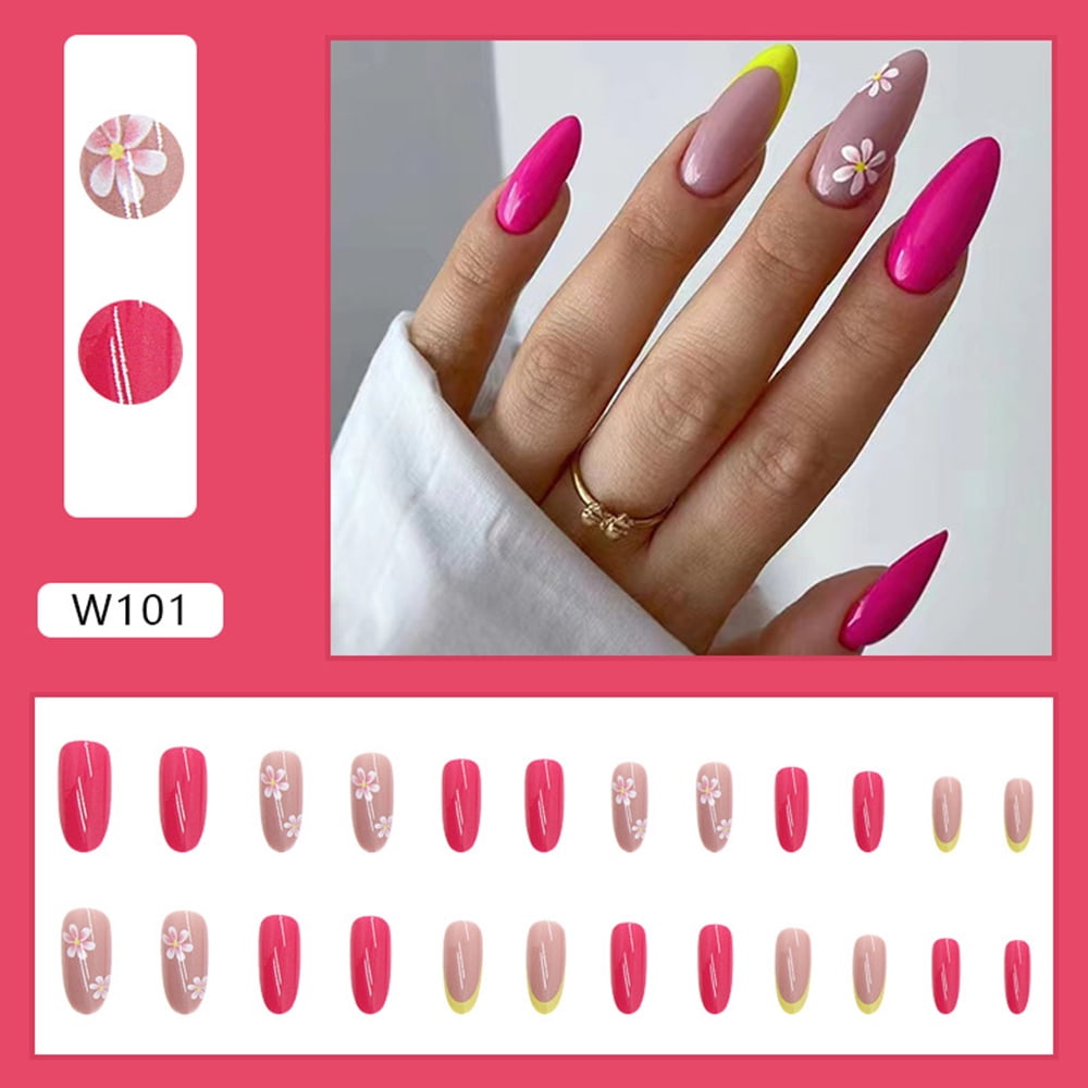 wellpaidentity Small Flowers Fake Nails 24PCS Full Cover Sweet Style Long Pink Press on Nails Glue Models wellpaidentity Small Flowers Fake Nails 24PCS Full Cover Sweet Style Long Pink Press on Nails Glue Models