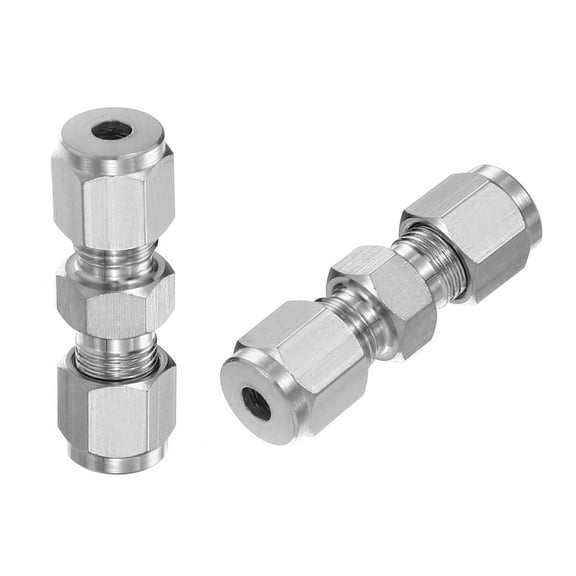 Uxcell 304 Stainless Steel Compression Tube Fitting Union3/16"ID x 1/2" OD, Straight Connect Pipe Adapter, Silver 2 Pcs