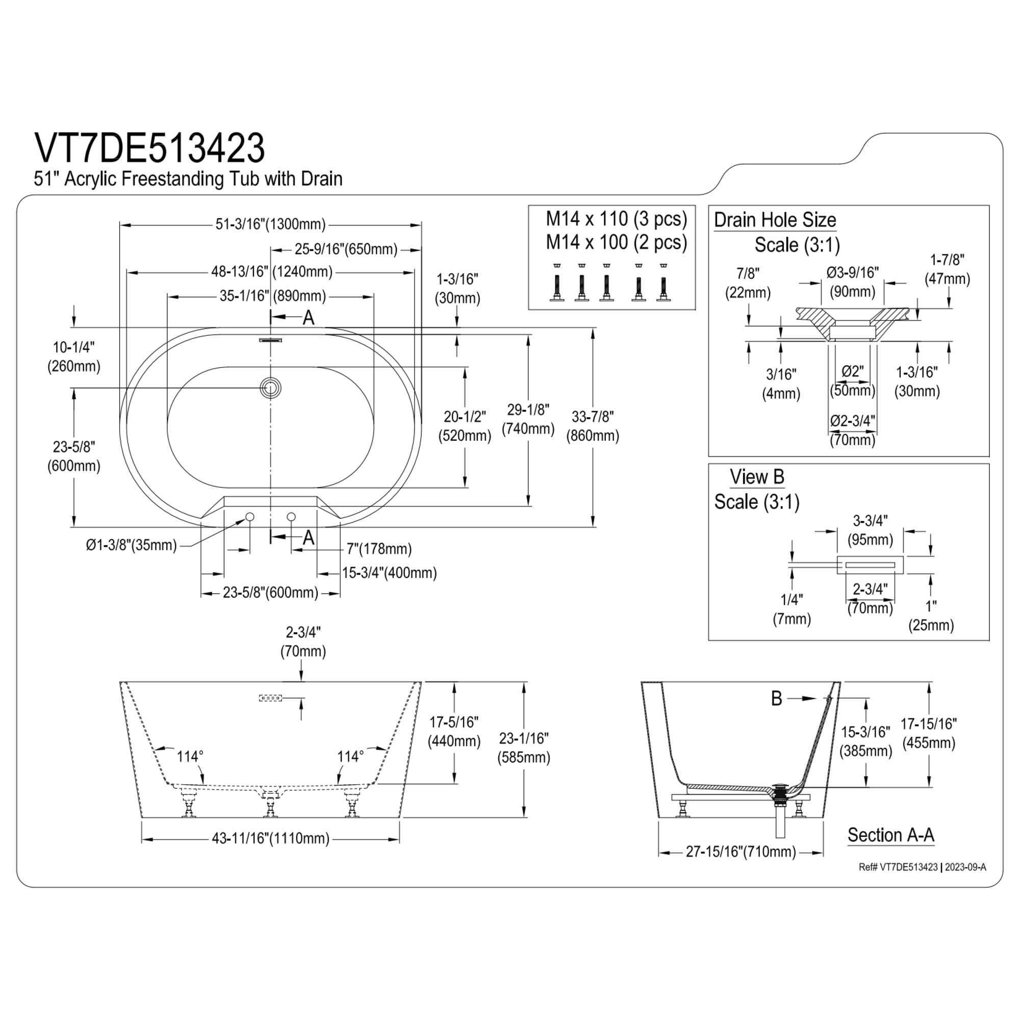 Kingston Brass VT7DE513423 51" Acrylic Oval Double Ended Freestanding Tub with Drain, Glossy White