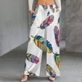 thumbnail image 2 of Colorful Feathers Pattern Design Women's Casual Wide Leg Pants Comfort Pockets Elastic Waist Loose Fit Pants, 2 of 7