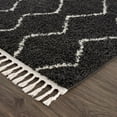 thumbnail image 4 of Hauteloom Berber Shag - Ennis Farmhouse Living Room Bedroom Area Rug with Tassel - Fluffy Plush High Pile Carpet - Soft Shaggy Rug, Moroccan Trellis Striped - Black, Dark Grey, Beige - 5'3" x 7'3", 4 of 17