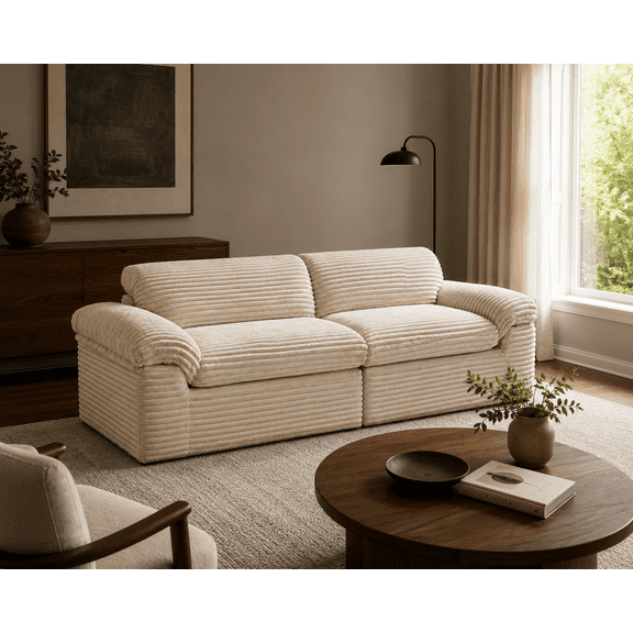 Neche 114" Boneless Sofa Couch for Living Room, Deep Seat, Soft Corduroy Design, Camel