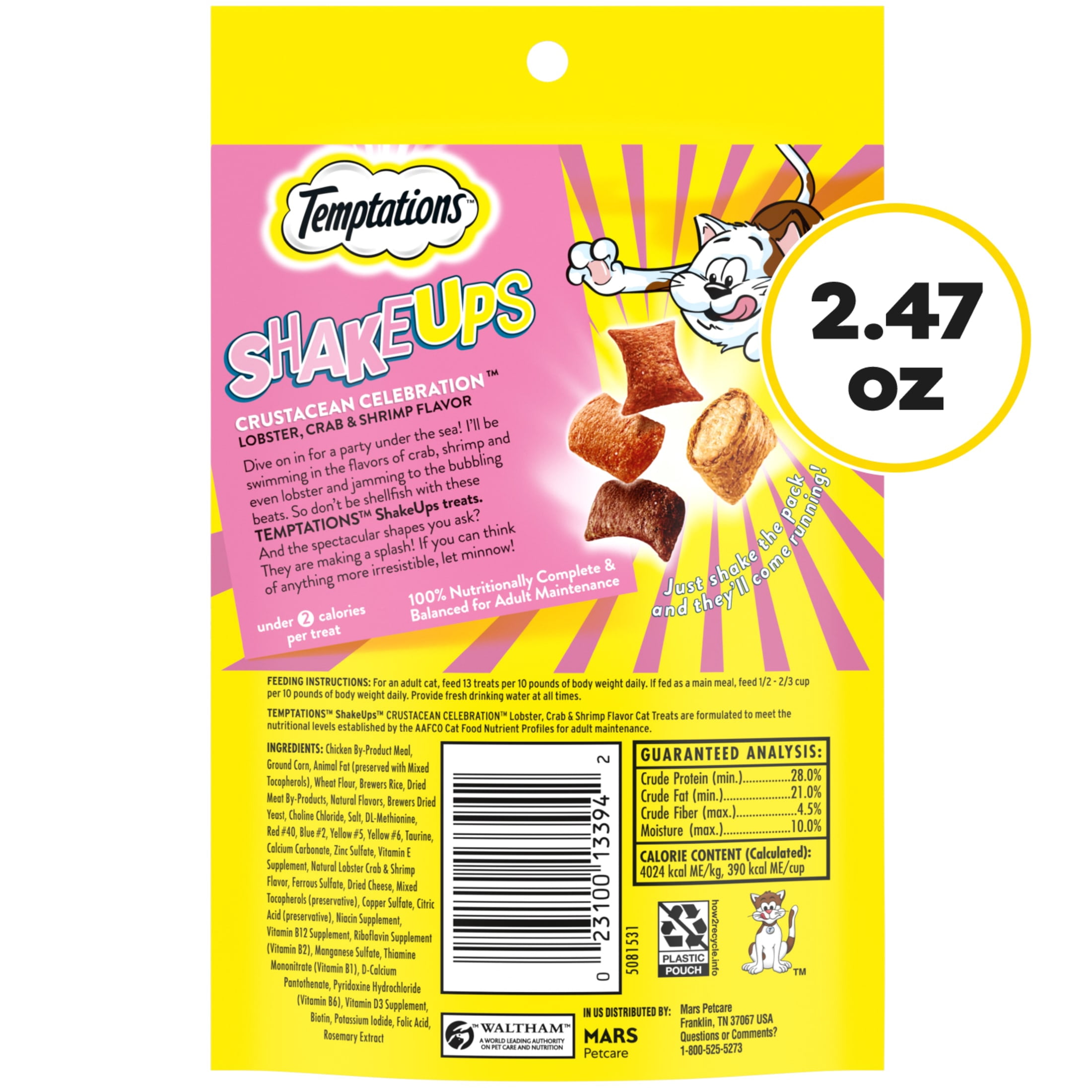 Temptations ShakeUps Crustacean Celebration Flavor Crunchy & Soft Cat Treats, 2.47 oz Pouch