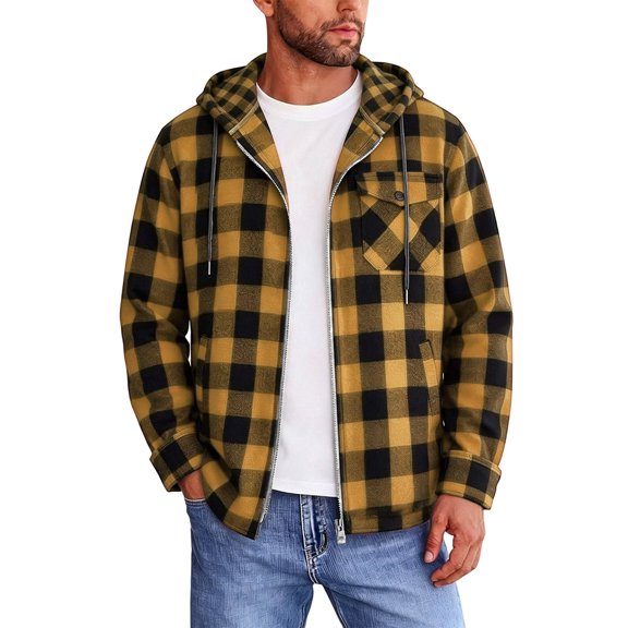 Plaid Hoodie Jacket for Men Ghalytn Buffalo Check Sweatshirt - Casual Zip Up with Pockets