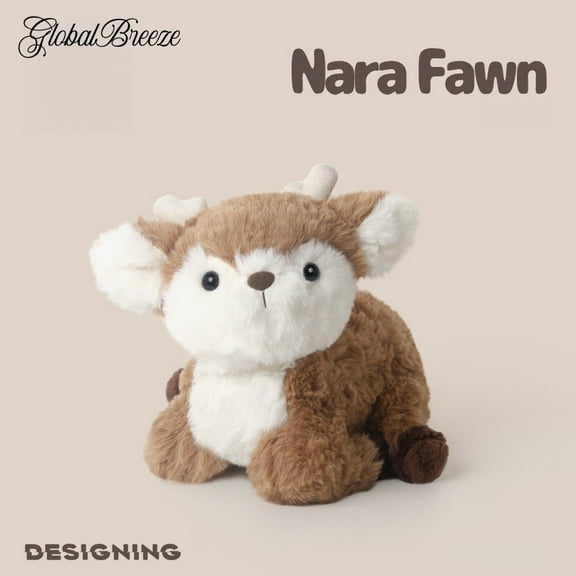 GlobalBreeze Nara Fawn Deer Plush Toy, Soft Stuffed Animal Plushie, Cute Cuddly Fuzzy Brown Deer Doll, Cozy Fluffy Plush Decor, Skin-Friendly Fabric, Gift for Kids Adults
