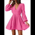 thumbnail image 1 of Vestido Mini de Larga con Escote en V Profundo para Mujer, Corte A, Cintura Alta, Informal, Fluido, Ideal para Invitadas A Cócteles y Bodas Rosa Roja XL, 1 of 9
