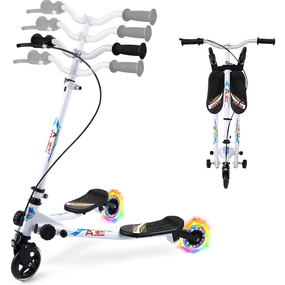 AODI Swing Scooter for Kids, 3 Wheels Foldable Wiggle Kick Scooter Push Drifting with 4 Adjustable Handlebar & 2 Rear LED Wheel for Boys and Girls Ag