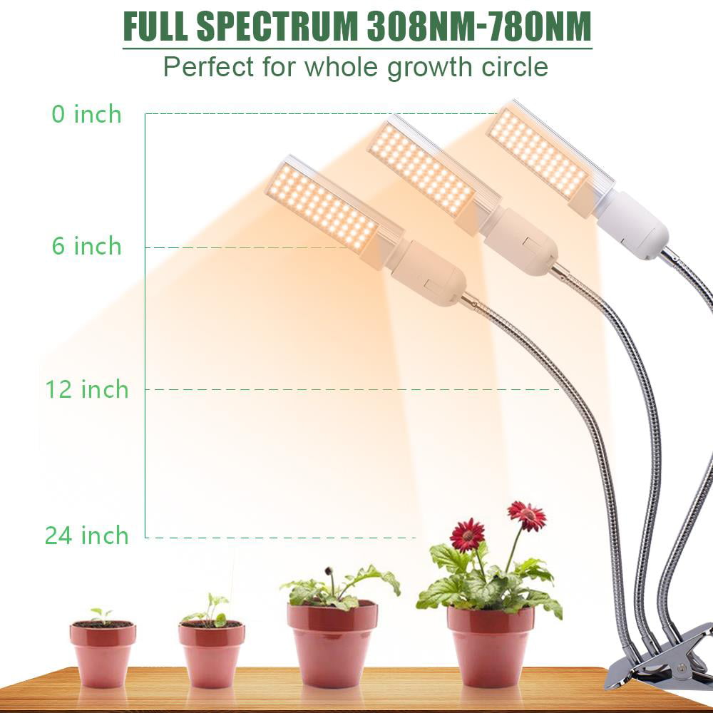Godilay 75W 150LEDs Sunlight Full Spectrum Plant Lamp with Timer LED Plant Grow Light for Indoor Plants 5 Dimmable Levels 3 Head Plant Light Auto ON/Off Growing Light for Seeds Starting 