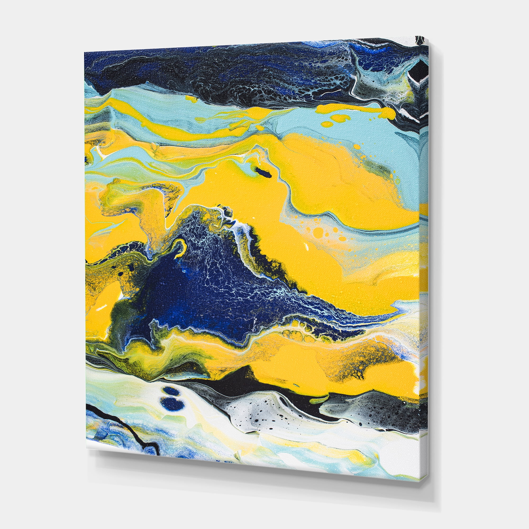 Designart ' Abstract Marble Composition In Blue and Yellow I ' Modern Canvas Wall Art Print
