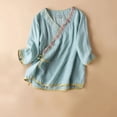 thumbnail image 3 of SDNall Womens Embroidery Renaissance and Linen V-Neck Short Sleeved Top Short Sleeved V-Neck Top Linen Tops for Women,Tops for Women,Womens Linen Shorts, 3 of 4