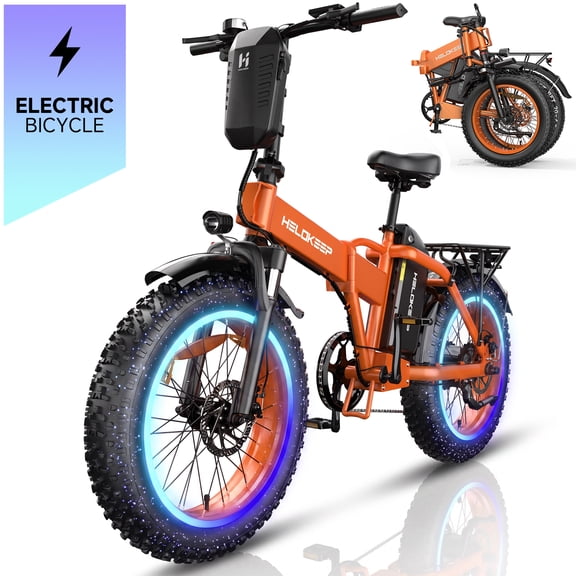 Folding Class 2 Electric Bike for Adults, 20 MPH, 750W Motor, 48V 25Ah 1200Wh Battery, 20 x 4 Fat Tires, Shimano 7-Speed, LCD Display, Rear Rack, UL2849, Orange