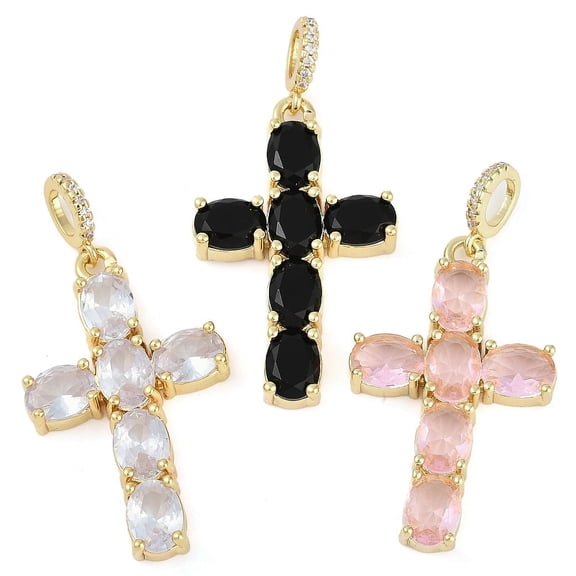 Rack Plating Brass Cubic Zirconia European Dangle Charms Cross Large Hole Pendants Real 18K golden Plated Long-Lasting Plated Cadmium Free & Lead Free Mixed color 45mm Hole: 5.5x4mm