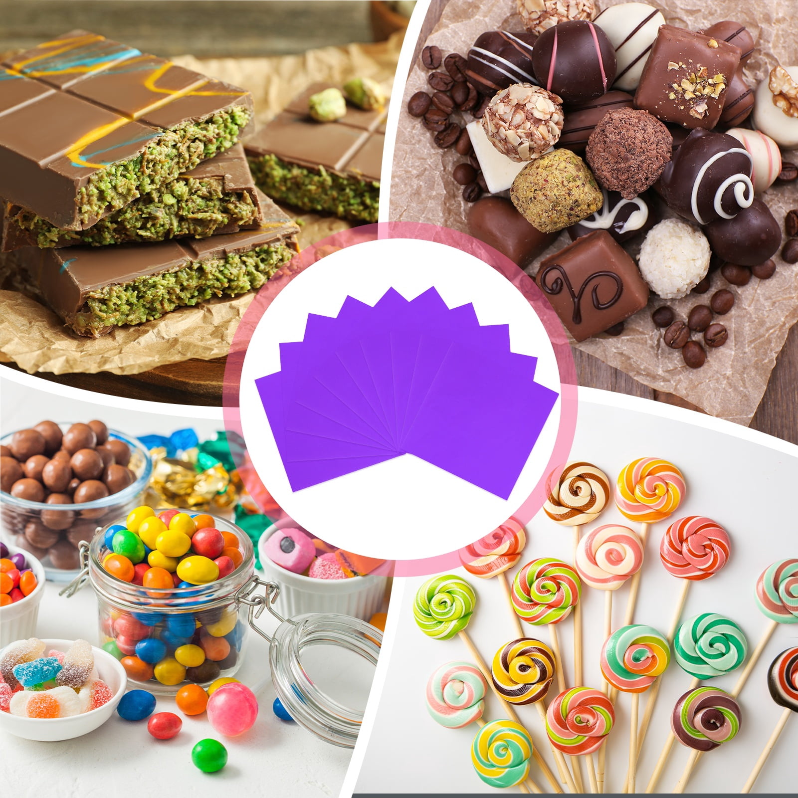 Uxcell 200 Pcs Candy Foil Wrappers, 7.87 x 7.87 Inch Aluminium Foil Chocolate Bar Square Wrappers for Tea Brownies DIY Packaging Wedding Party Decoration, Purple