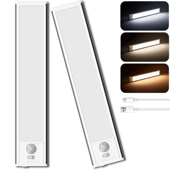 GUPUP Under Cabinet Lights, 34 LED Motion Sensor Light Indoor, Rechargeable Closet Lighting Kit with Magnetic for Kitchen Wardrobe Stairs, 2 Pack