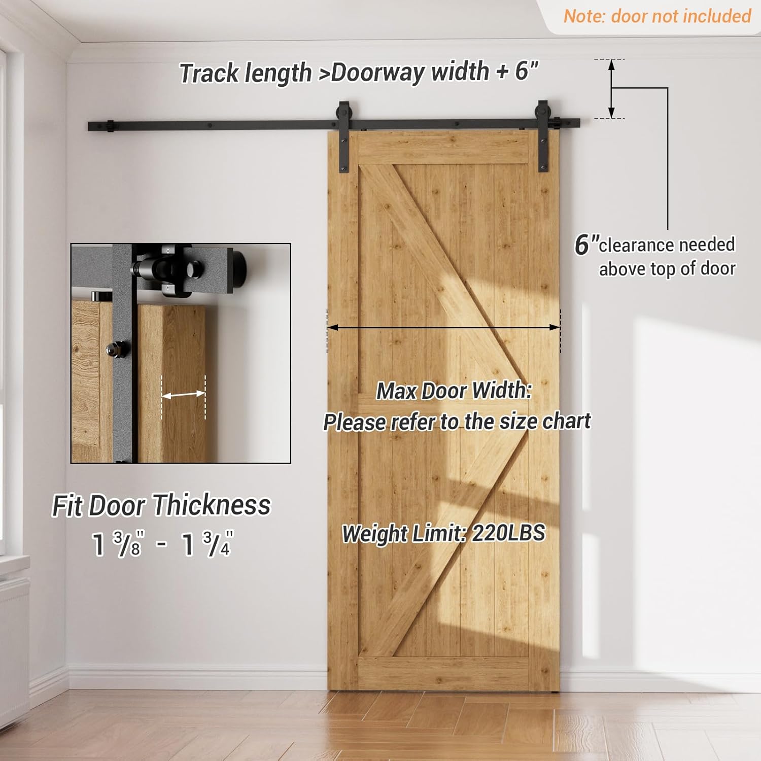 CCJH Sliding Barn Door Hardware Kit with Heavy Duty Black Rollers photo 2
