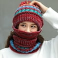 thumbnail image 4 of D-GROEE 3Pcs Womens Girls Multicolor Knit Beanie Scarf Mask Set Soft Warm Woolen Yarn Lined Winter Ski Hat with Pompom, 4 of 7